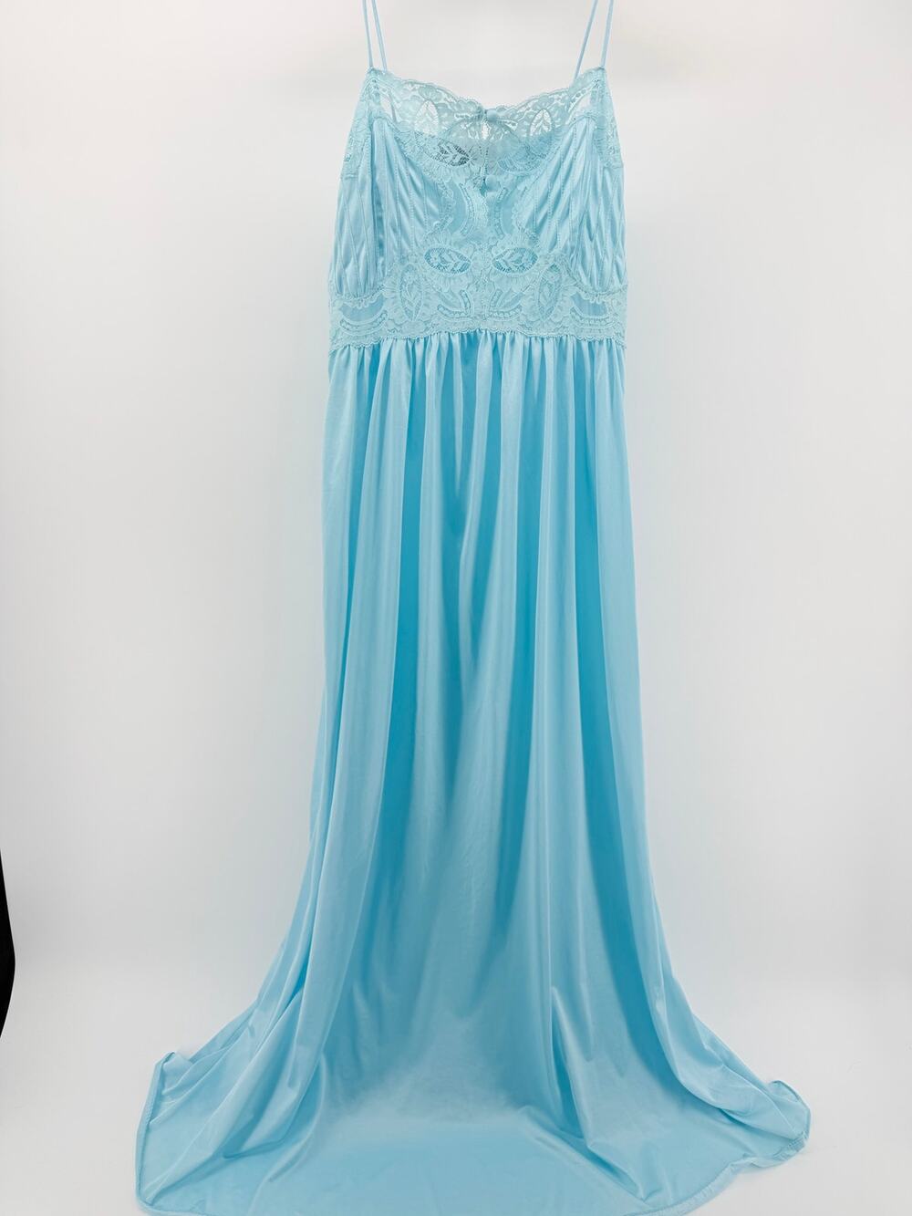 Vintage Lily of France Rosa Puleo-Szule Lace Maxi Nightgown Slip Light Blue M
